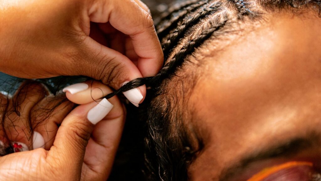 braids half up half down black hair