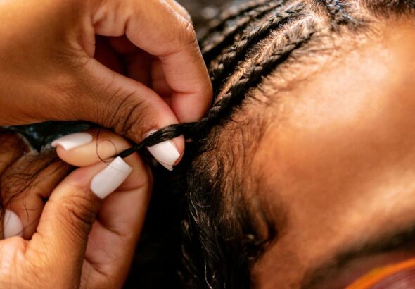 braids half up half down black hair