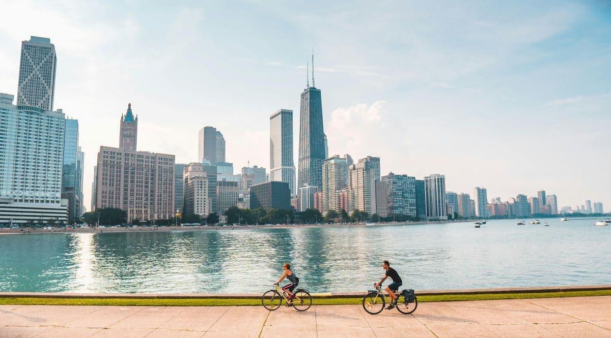 Two People Riding Bikes